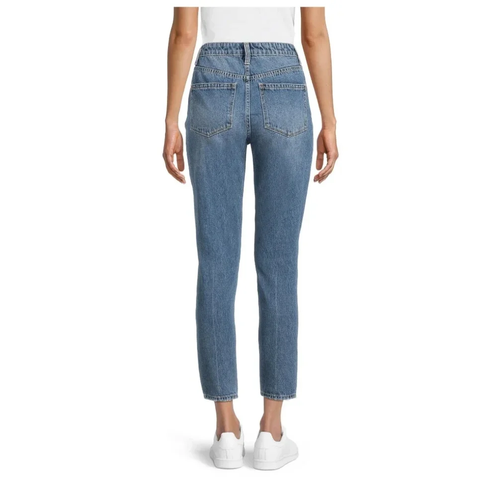 Juniors Destructed Mom Jeans With Applique & Embroidery Medium Enzyme NWT